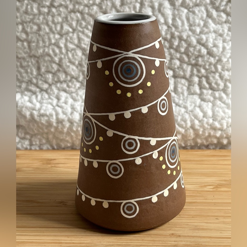 VHTF Sumiko Takada Studio Pottery 5.5" Inlaid Colored Slip Stoneware Vase Signed